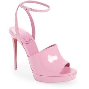 Christian Louboutin Miradona 120 Pink Patent Ankle Strap Sandal Heel Pump 38